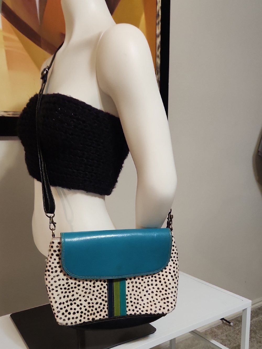 Teal Flap Dalmatian Print Crossbody Bag - Brand Unspecified